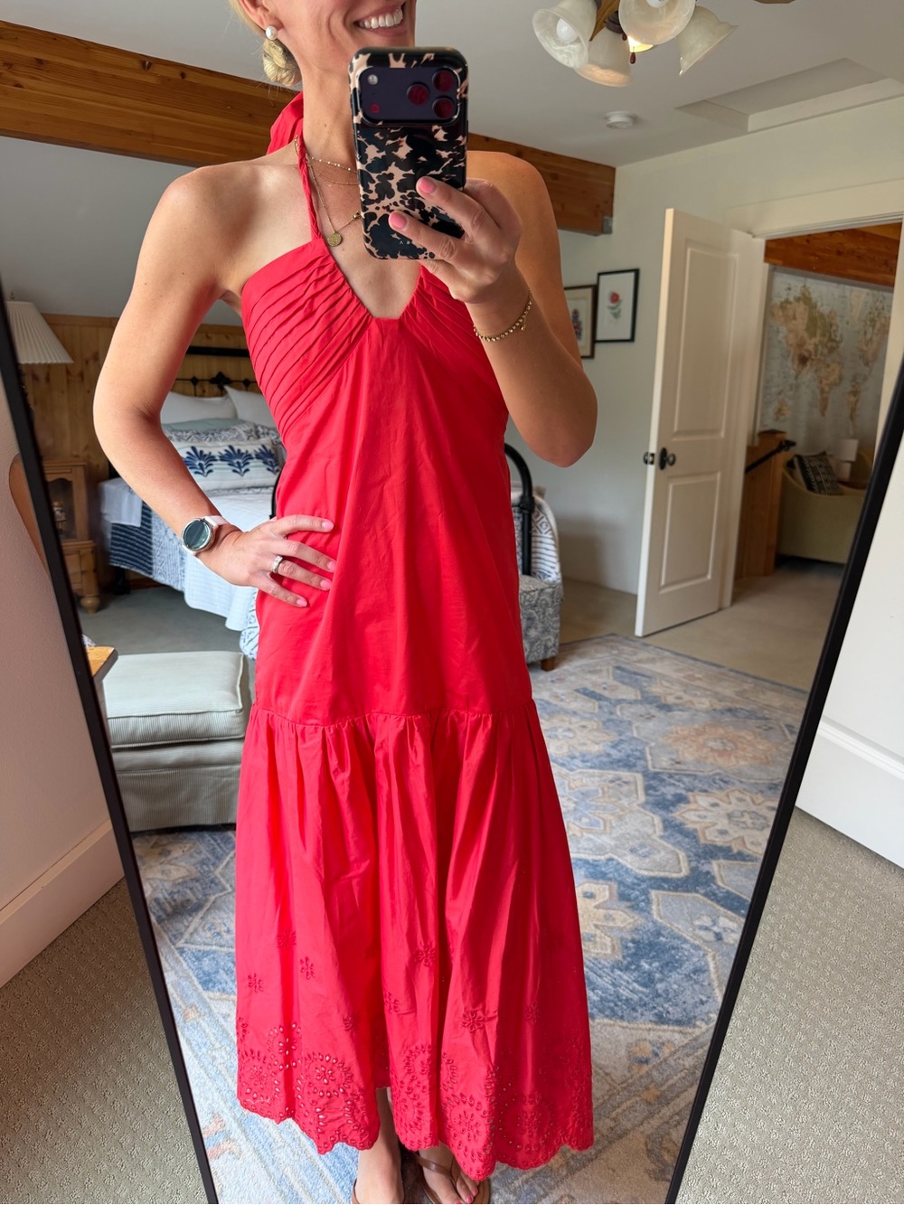 Jason Wu Red Halter Maxi Dress with Eyelet Hem, Size M - stunning!